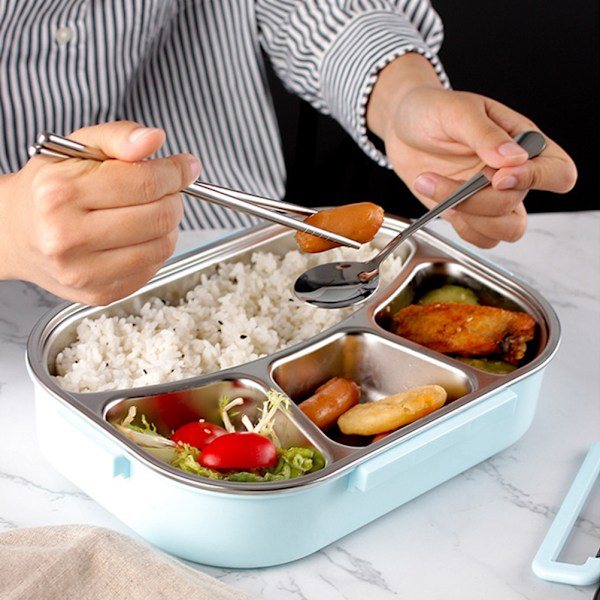 Bento Lunch Box Lækagesikker 4-delt Bento Box med Bestik Beholder Telefonholder Låg Opvaskemaskine Sikker BPA Fri til Voksne Børn