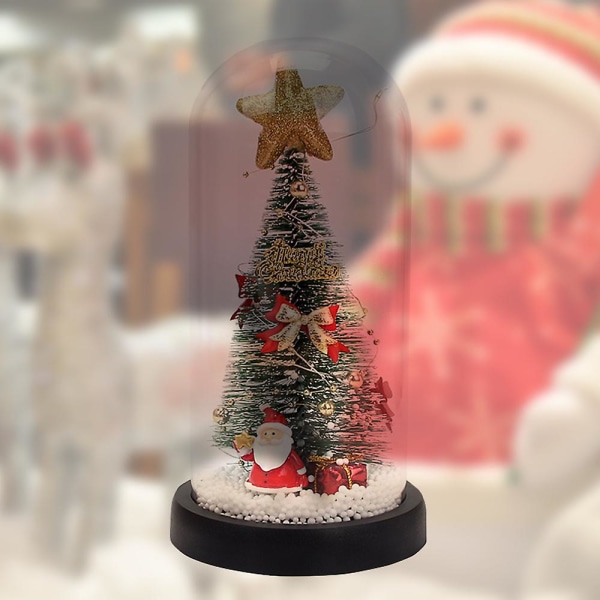 Juletræ i glaskuppel Lille juletræsbelysning Desktop Ornament Glødende Mini Xmas Tree