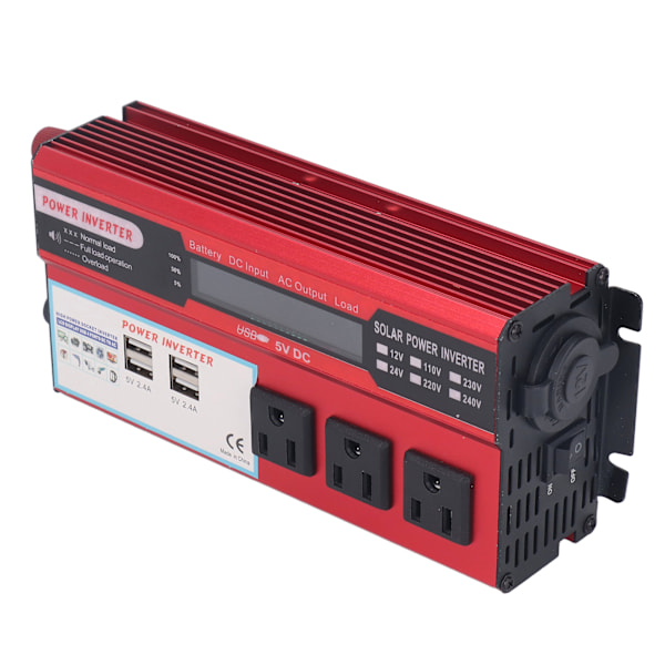 500W Bilinverter med 3 AC110V US-uttak 4 USB-porter LCD-skjerm Modifisert sinusbølgeomformer 24V DC20‑30V Justerbar