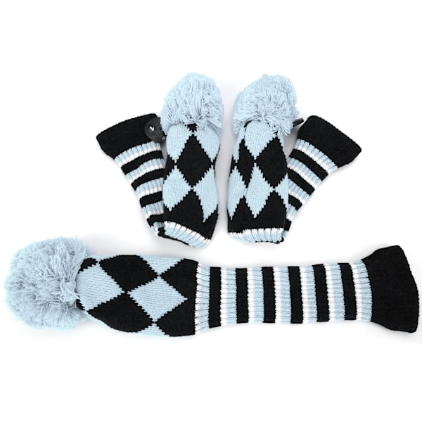 3 Styck Polyester Ull Stickning Golf Putter Head Cover Trä Club Headcovers Tillbehör Ljusblå