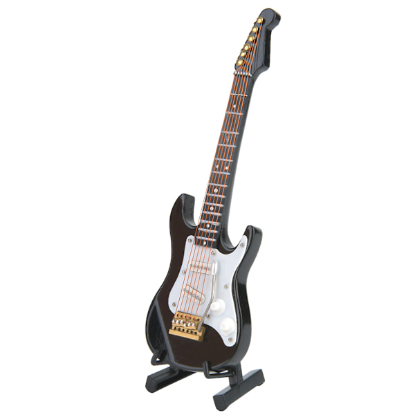 Delikat 14 cm mini tre elektrisk gitarmodell pyntsamling med stativ (svart)