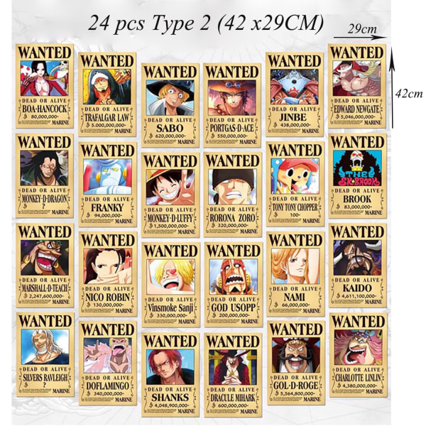 Erinomainen laatu - 24 kpl Anime-juliste One Piece Type 2 (42 x29CM)