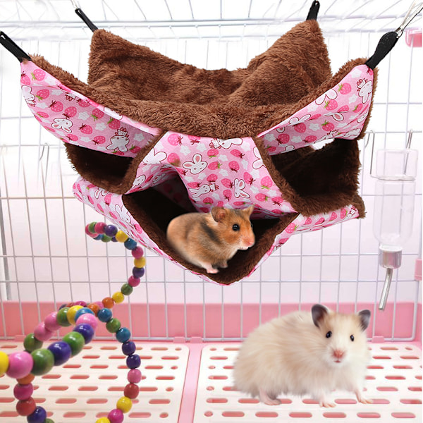 Tre lager liten husdjur varm hängmatta hängande säng Sovsäck för hamster Sugar Gilder Ekorrar Rosa