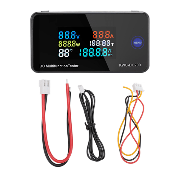 KWS DC200 10A Voltmeter Amperemeter DC 8‑120V 0‑10A LCD-fargeskjerm 7 i 1 Multifunksjon DC Multimeter med 10A strømsshunt