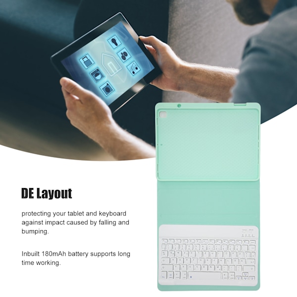 Tabletttastatur DE Layout BT-tilkobling 180mAh batteri Beskyttende etui Trådløst tastatur for IOS Tablet Air 3 Pro 10.5in Grønn