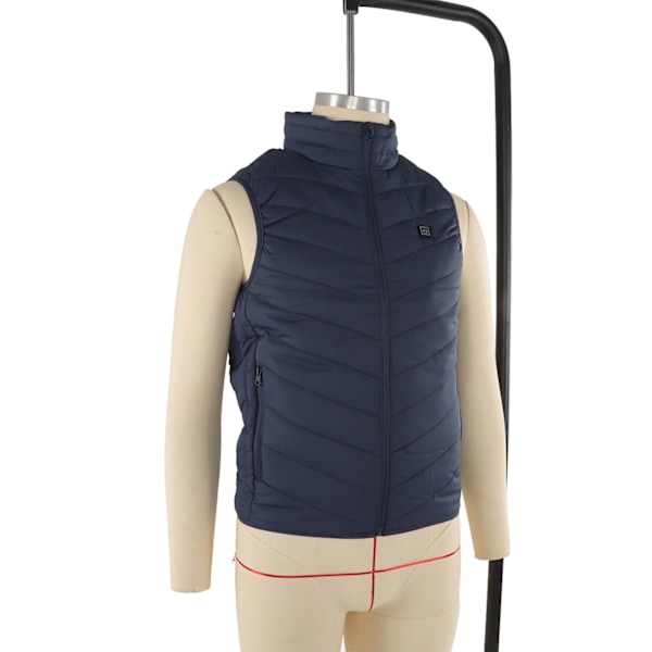 Lämmitetty liivi, 9 aluetta, 3 lämpötilatasoa, nopea lämmitys, USB, sininen sähkölämmitteinen liivi ulkoiluun, talvimatkailuun, XL 60‑67,5 kg
