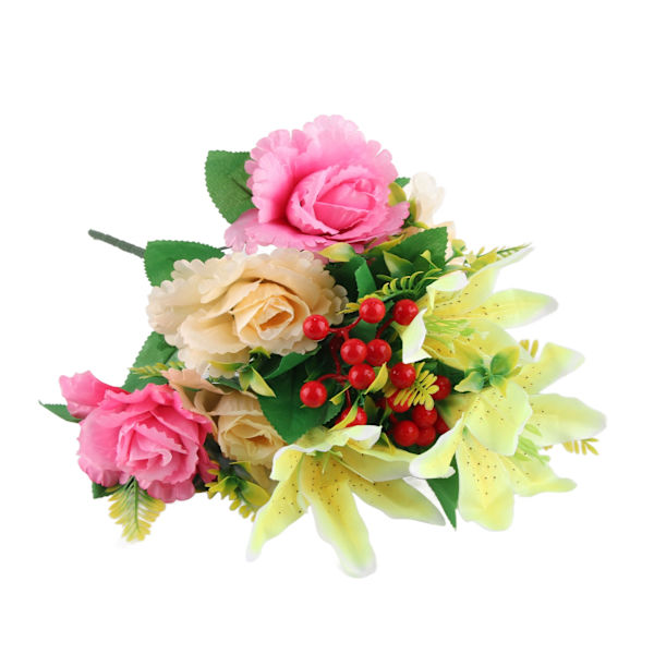 Konstgjord Lily Pion Bukett Simulering Falska Blommor Hem Blomsterarrangemang Bukett för födelsedag Bröllop Rituell dekoration