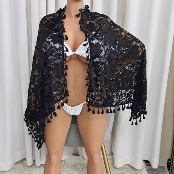 Women's Ruffled Sheer Lace Tassel Beach Skirt