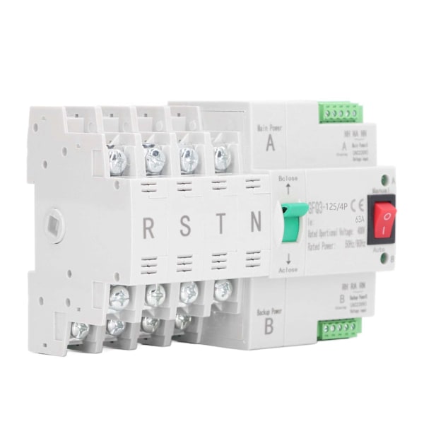 Dual Power Automatisk överföringsbrytare DIN-skenamonterad 4P Generator-omkopplare AC400V 63A
