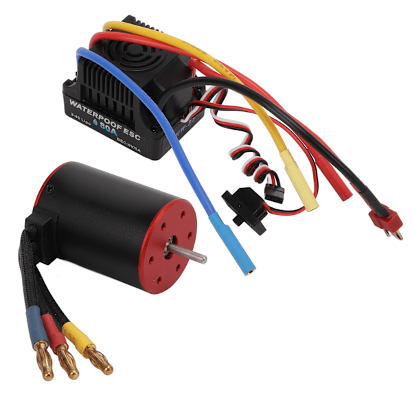 Borstlös Motor 80A ESC-kit Vattentät Elektrisk Hastighetsregulator med 4mm Bananplugg för 1/8 1/10 RC-bil 3650‑3100kV