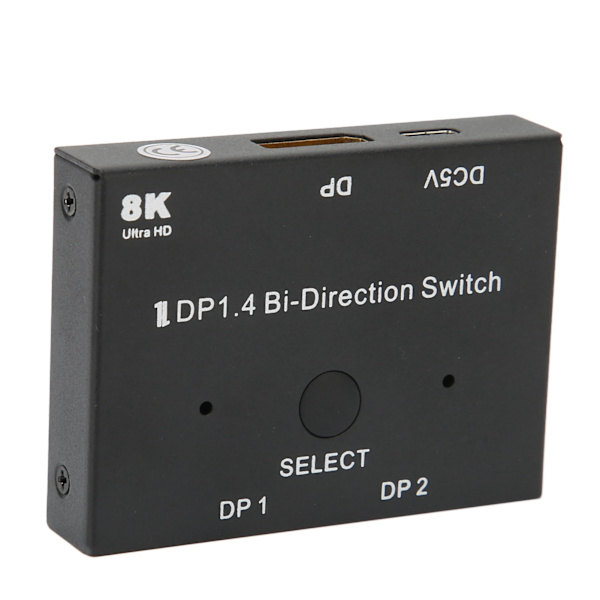 DisplayPort-bryter 2x1/1x2 DisplayPort Tosidig Switcher Støtter 8K 30Hz 5K 60Hz 4K 120Hz/60Hz for Monitor Bærbar PC