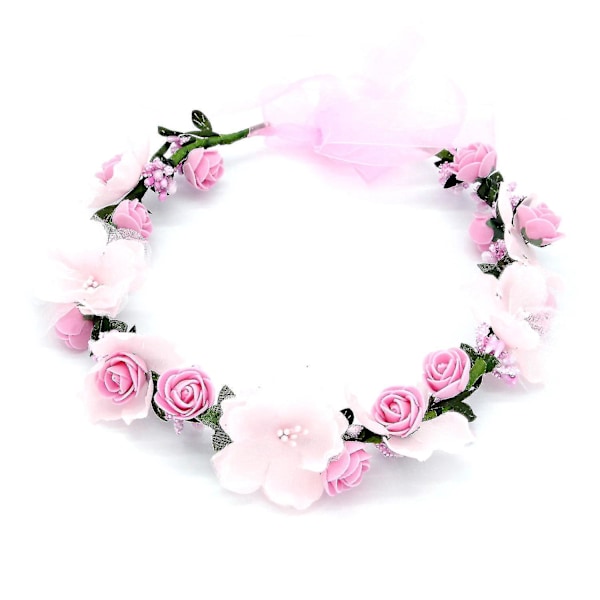 Håndlaget Rosa Blomsterkrans Hodebånd