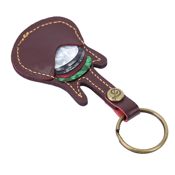 Bærbar læder messing guitar pick etui ærmeholder inklusive pick tilbehør (brun)