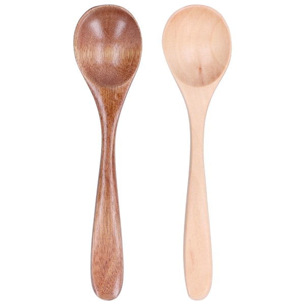 2Pcs/Set Wooden Spoon with Curved Handle Small Mixing Scoop for Home Kitchen Restaurant