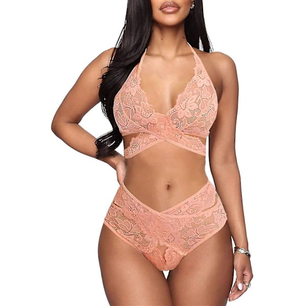 Lace Bralette and Panty Set for Women - Light Pink (XX-Large)