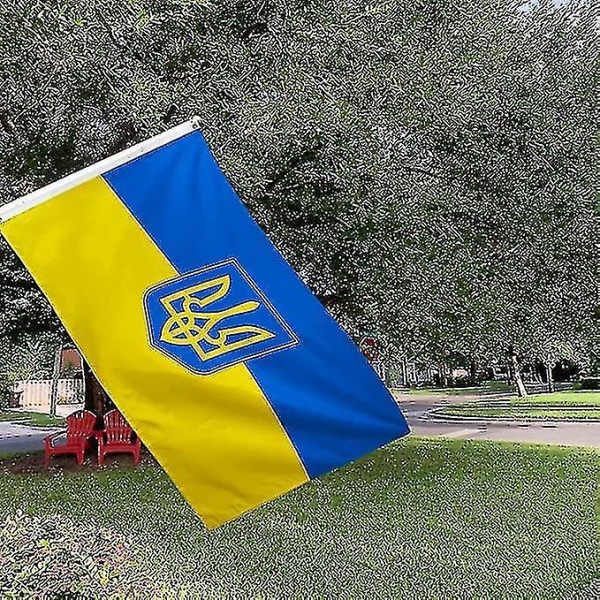 Ukrainsk flagga 3x5 Ft Vivid Color Premium Banner Liten och stor Ukrainsk flagga med Trident dubbelsömd flagga