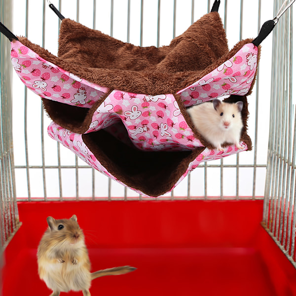 Tre lager liten husdjur varm hängmatta hängande säng Sovsäck för hamster Sugar Gilder Ekorrar Rosa
