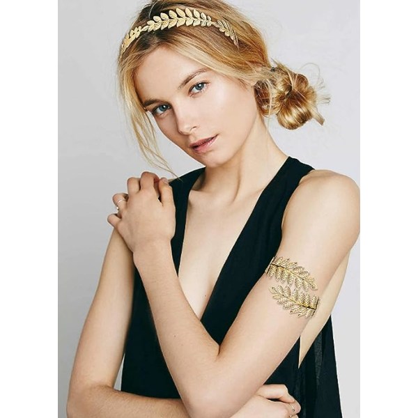 2 stykker gresk gudinne kostymetilbehør for kvinner Gylden/sølv blad laurbær krone pannebånd Armbånd Arm armbånd