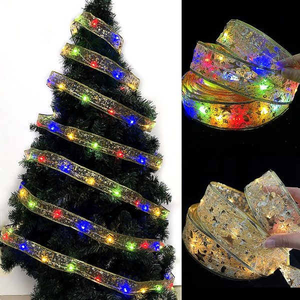 20M joulukoristeet LED-valot kaksoisnauha valonauhat joulukuusikoristeet valonauha roikkuvat joulutarvikkeet Gold Ribbon (Cold Light)