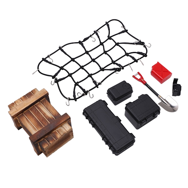 1/10 RC-auto Simuloitu Koristetyökalut Matkalaukkuverkko Lapiosetti SCX10 90046 90047 Kiipeilyautotarvikkeet Musta
