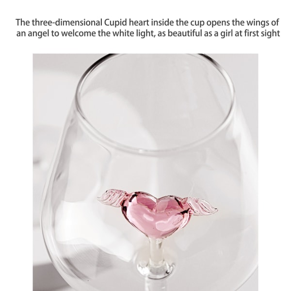 (Hjärtformad högfotsrödvinsglas/500ml) Hög borosilikatglas rosa hjärtformat rödvinsglas