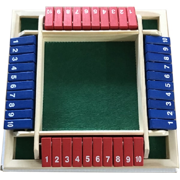 Firesidig brettspill av tre, 10 tall, terningbordspill, brettspillleke for voksen familiefest, modell: farget