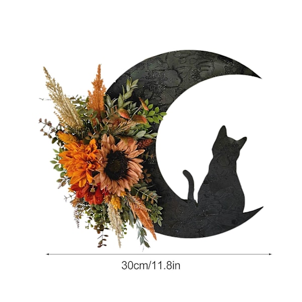 Moon Cat Halloween Dörrkrans med Konstgjorda Blommor - Festival Dekor