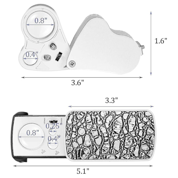 4 kpl Korun Loupe Setti 30x 60x 90x Suurennuslasi LED-valolla