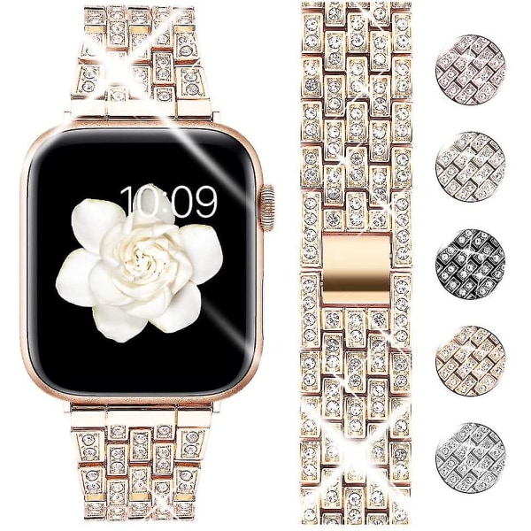 Kompatibel for Apple Watch Band 40mm 38mm, Dame Luxury Diamond Bling Crystal Rustfritt Metall Erstatningsrem For Iwatch Band Series 6 5 4 3 2 1(ro