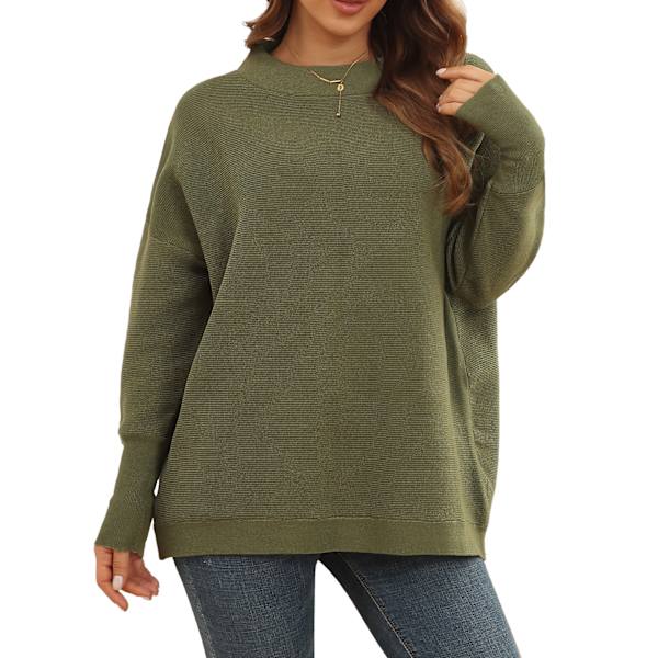 Langarmet genser Dame Høst Vinter Pustende Løstsittende Casual Elegant Ensfarget Strikket Pullover Topper OD Grønn XS