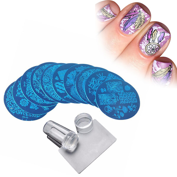 Stämpelplatta Stämpelskrapa Set Fransk Nail Art Stämpel Nagelstämpling Nail Art DIY Nageldekoration