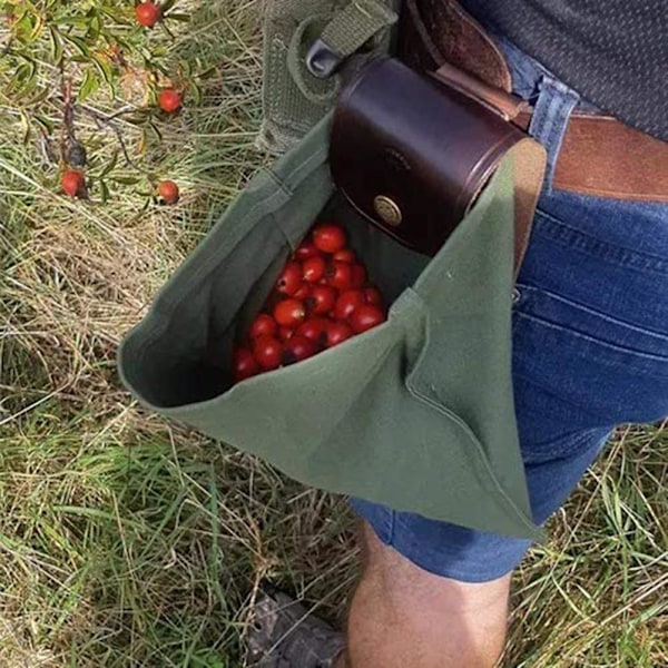 Läder och canvas Bushcraft väska Hopfällbar vaxad canvas foderpåse för vandring