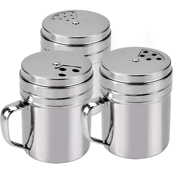 Krydderiflaske, Flaske Lufttæt Krydderiflaske med Top Roterbar Shaker Køkken Gadget (sølv) (krukker med håndtag) (tre størrelse)