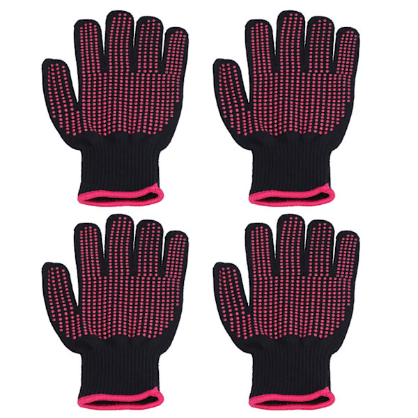 4 stk Varmebestandige Handsker Højtemperaturbestandige Anti-Skoldning Handsker med Silikonprikker Rose Red Silikon Rose Red Kant