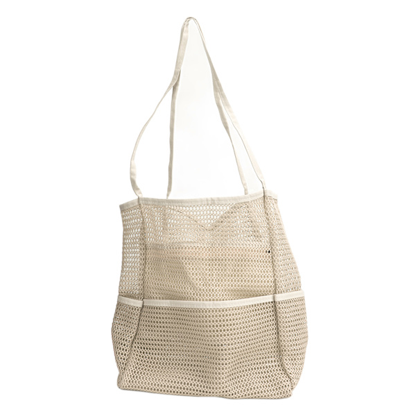 Mesh Strandveske Flere Lommer Stor Kapasitet Skulderveske for Reiser Basseng Piknik Camping Beige
