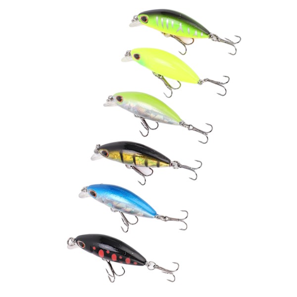 6st Artificiell Minnow fiskebete Långsamt sjunkande fiskedrag för bas sötvatten 6 färger 2g