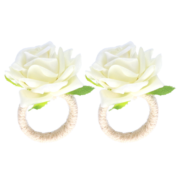 2 stk/pakke Simuleret Blomst Servietringe Moderne Serviettholdere Borddekorationer til Bryllup Hvid