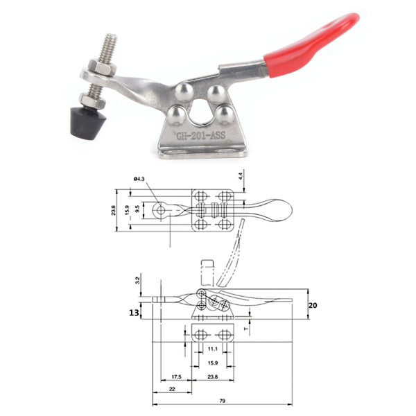 2st Toggle Clamp 304 Rostfritt stål Snabbsvetsfixtur Handverktyg 27KG GH-201-ASS
