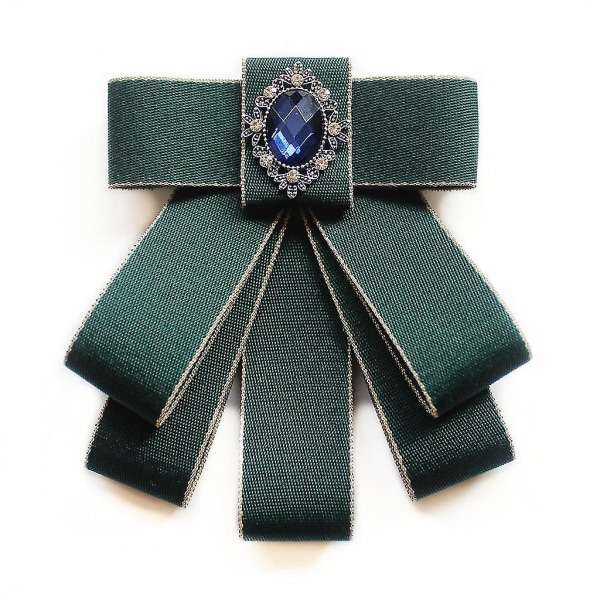 Fashion Ribbon Bow Tie Rhinestone Crystal Brosje Pin Bryllup Justerbare Bowties Green