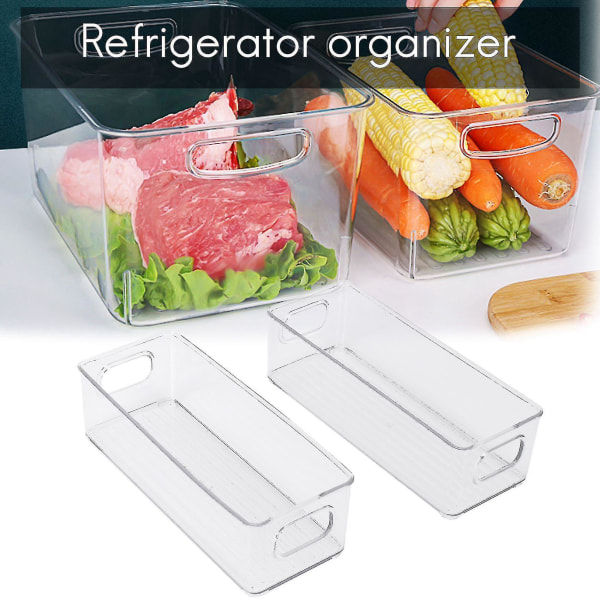 4 Køleskabe, gennemsigtig stabelbar plastikmadorganisering med håndtag til køleskab og fryser.