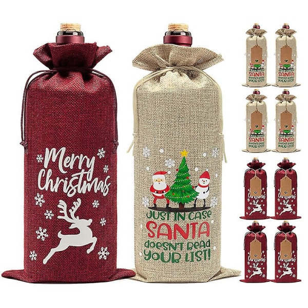 10 stk Jutevinposer Julevinsgaveposer - Jutevindeksel med snor og merkelapper til julefesten