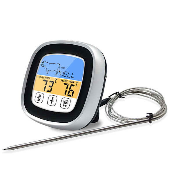 BBQ Termometer 2 Larmläge Pekskärm Bakgrundsbelysning Funktion Kötttermometer för utomhuscamping picknick