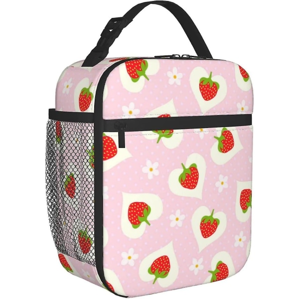 Strawberry Floral Heart Lunchväska för män kvinnor Tote Isolerade kylväskor