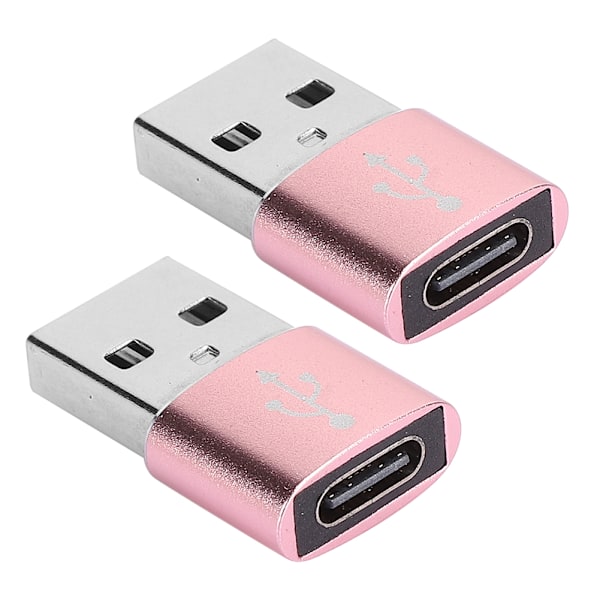 2 kpl Alumiiniseos TypeC - USB-sovitin lataukseen, synkronointiin ja tiedonsiirtoon (vaaleanpunainen)