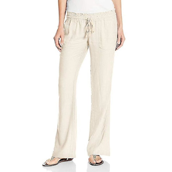 Cotton Linen Beach Pants for Women XL - Apricot