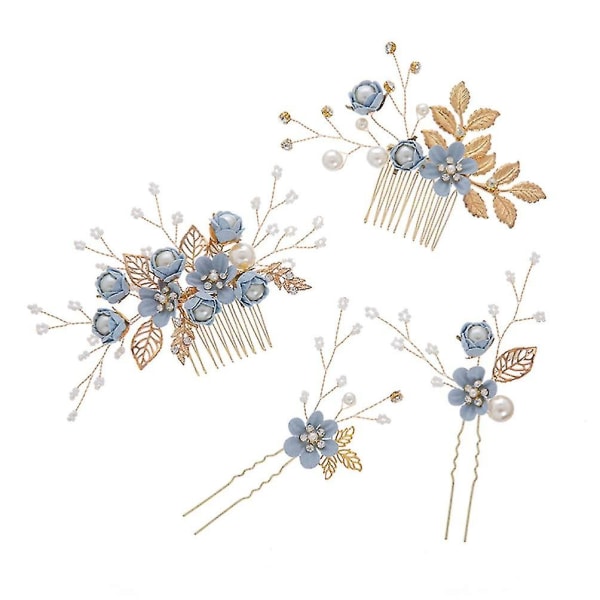Pearls Flower Head Pin -päähine Blue