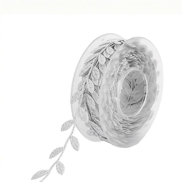 15m Lace Edge Craft Leaf Rattan Garland Ribbon Doy Leaf Dekorativt bånd (hvit) silver