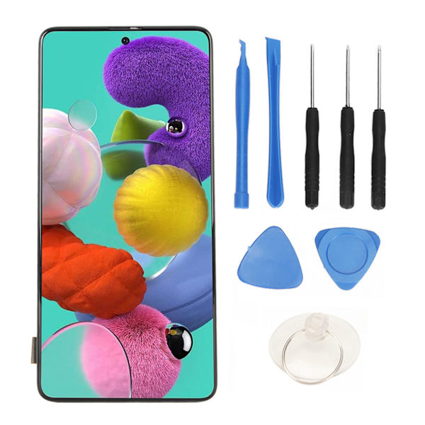 Skjermbytte sett 6,5 tommers digitaliseringsenhet for berøringsskjerm med verktøysett for ramme reparasjon for Galaxy A51 A515 A515U1 A515U A515A SM A515F SM A515U