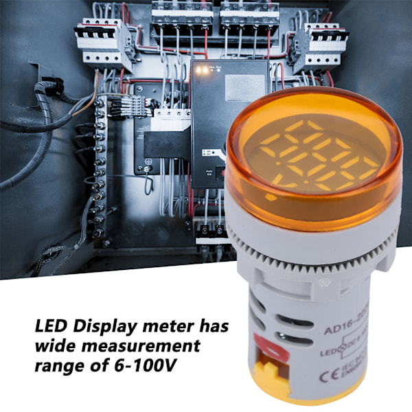 LED Voltmeter Signalljus Digital Display DC Spänningsmätare Indikator Rund Lamp Tester (Gul)