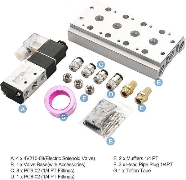 4 integrerte magnetventiler 4V210-08 DC 24V enkelthode 2 posisjon 5 veid med